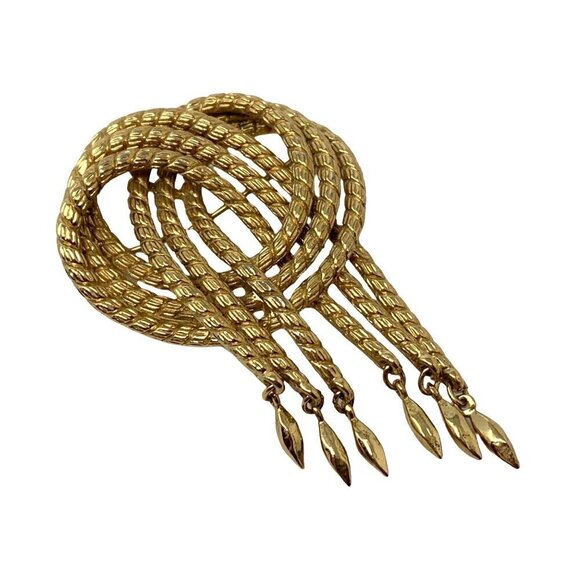 Vintage Monet Rope Knot Brooch Pin Goldtone Gold Tone Tremble Large 2.75 in Sign - Picture 1 of 12